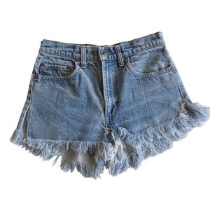 Levis Womens Fringe Denim Shorts 30 DIY Light Wash Side Slits Cutoffs Boho